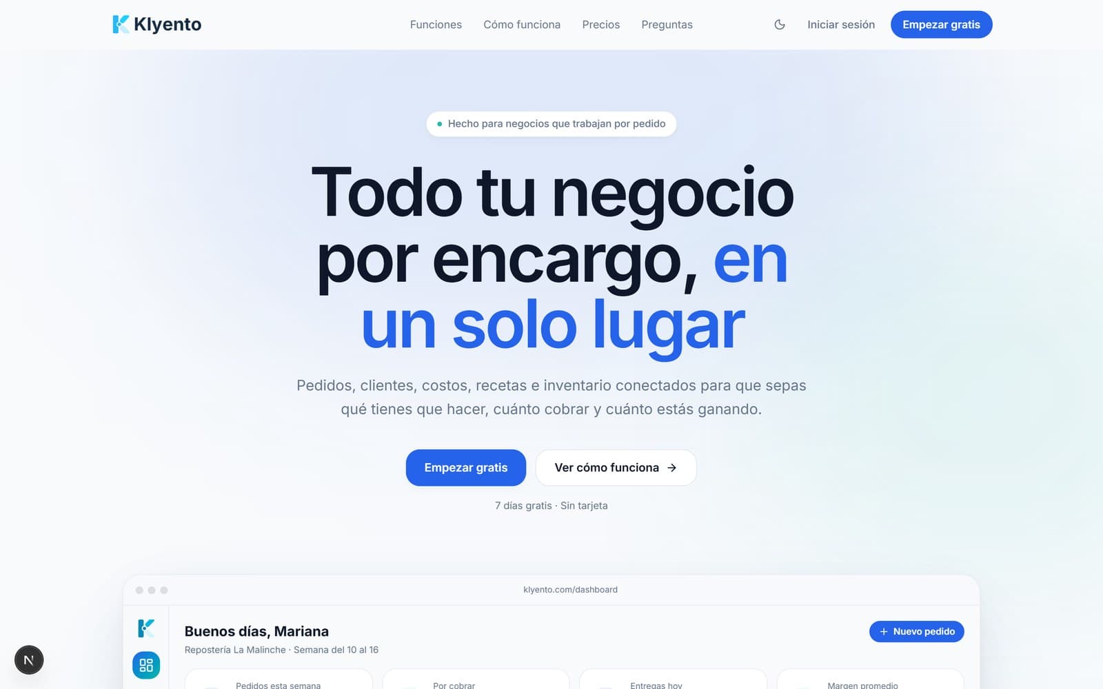Portada del sitio de Klyento